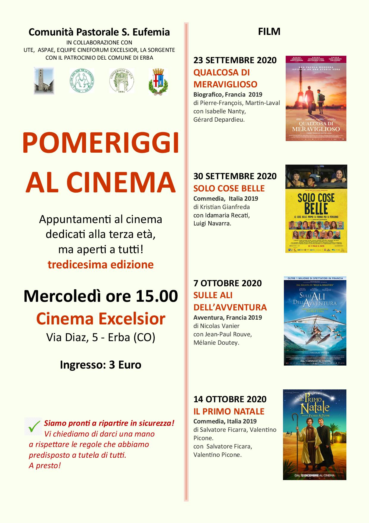 Pomeriggi al cinema - autunno 2020