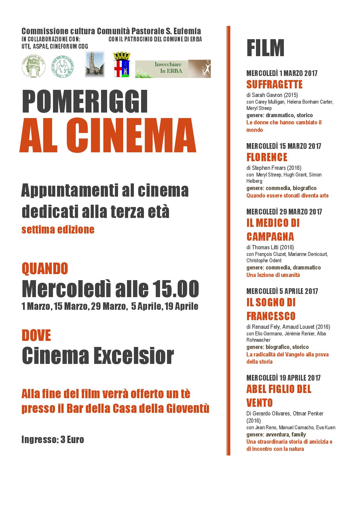 Pomeriggi al cinema - primavera 2017