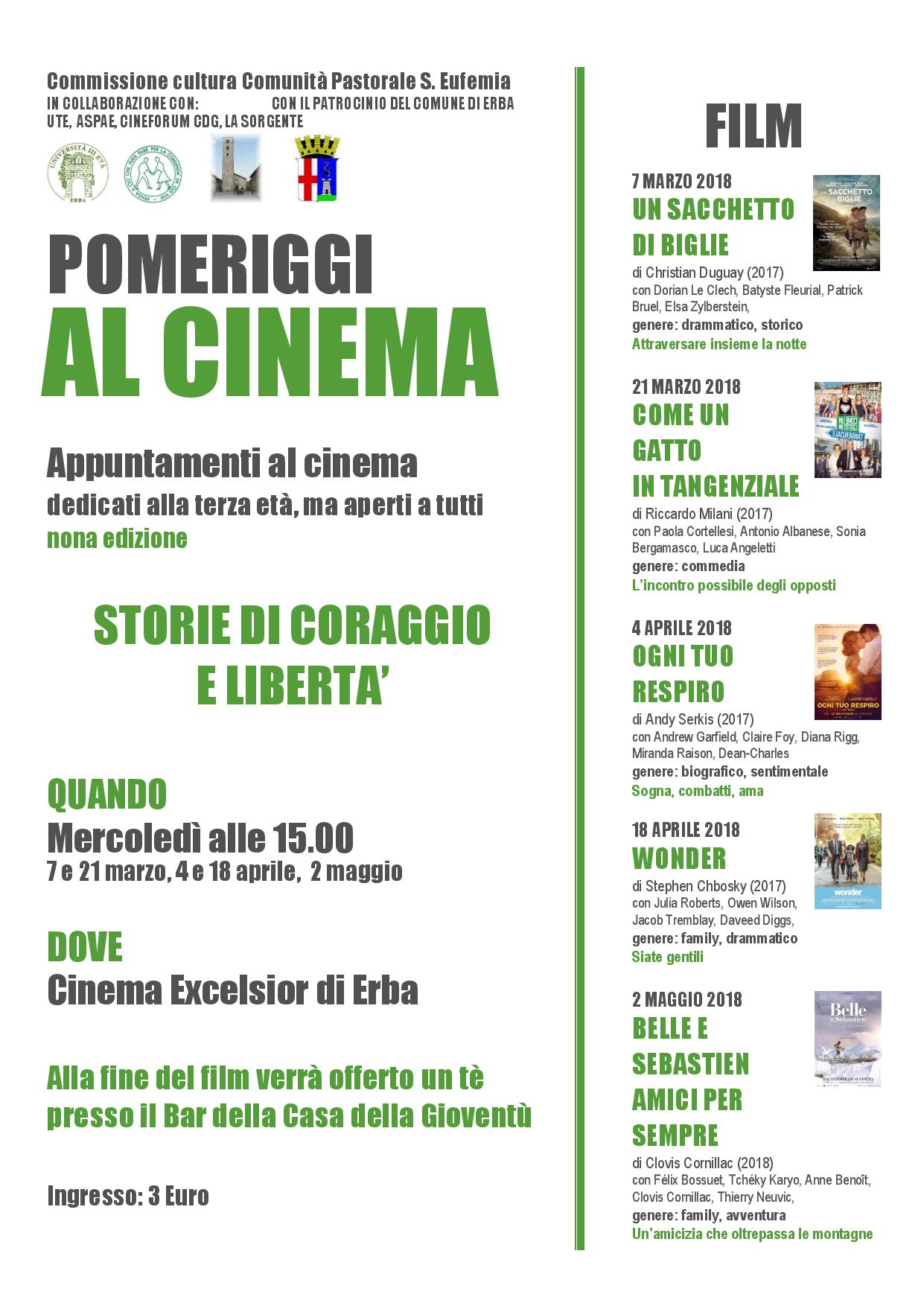 Pomeriggi al cinema - primavera 2018