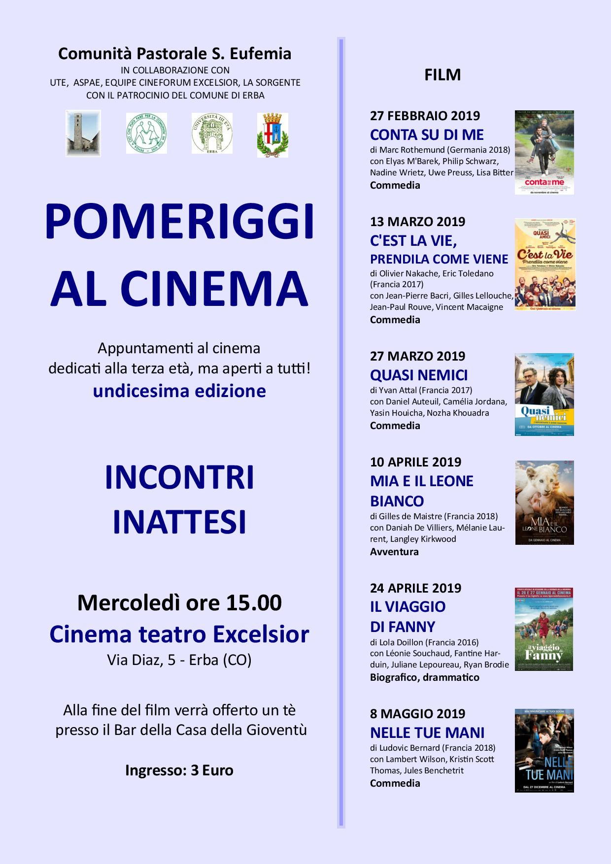 Pomeriggi al cinema - primavera 2019